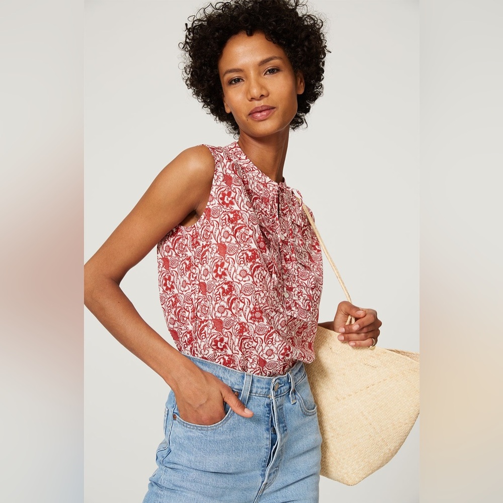 Derek Lam 10 Crosby x RTR  Red Vintage Floral Top Sleeveless Cotton size 38‎